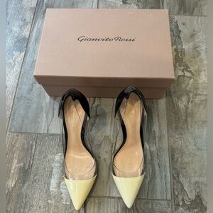 GIANVITO ROSSI Black & Cream Leather Plexi D'Orsay Pumps